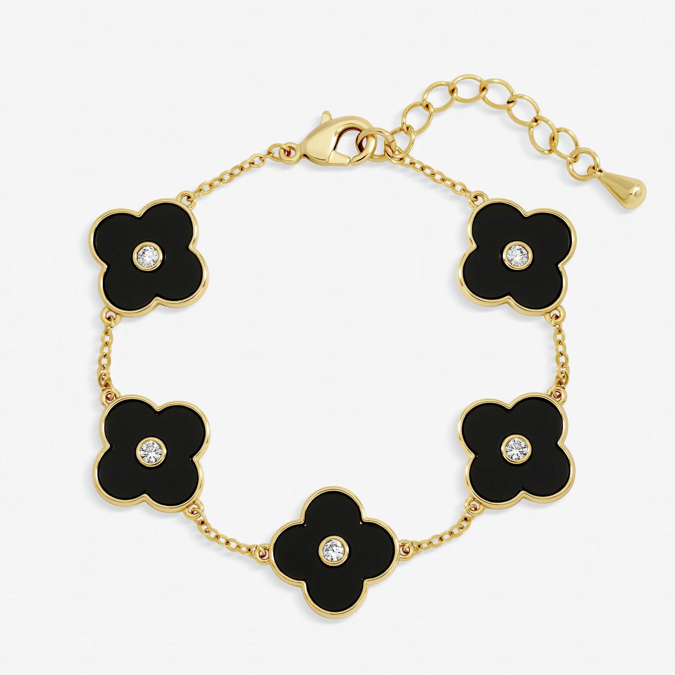 Jon Richard Gold Plated Jet Polished Clover Bracelet