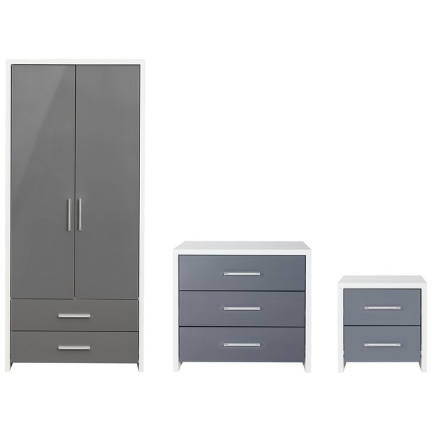 Buy Habitat Broadway Gloss 3 Piece Wardrobe Set Grey White Bedroom Furniture Sets Argos