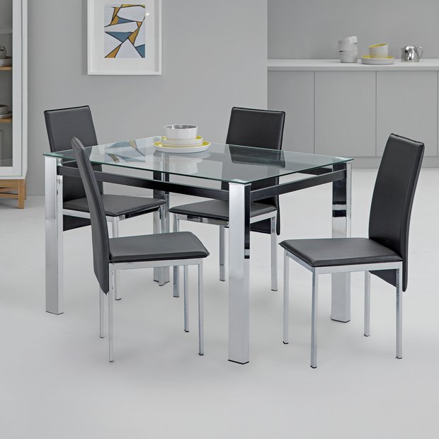 Buy Argos Home Fitz Clear Glass Dining Table 4 Black Chairs