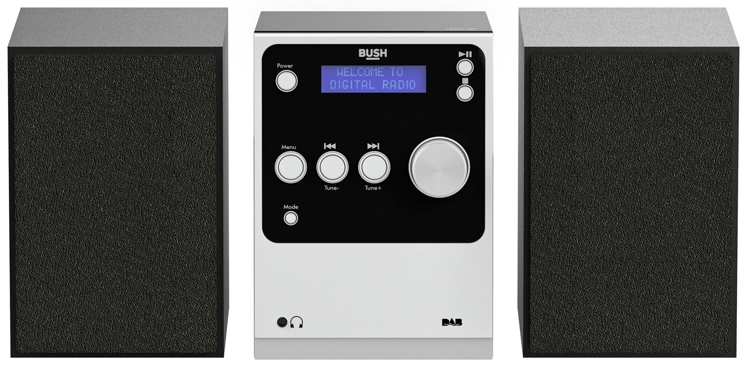 Bush CD/DAB FM Radio Bluetooth Mini Hi-Fi System – Silver