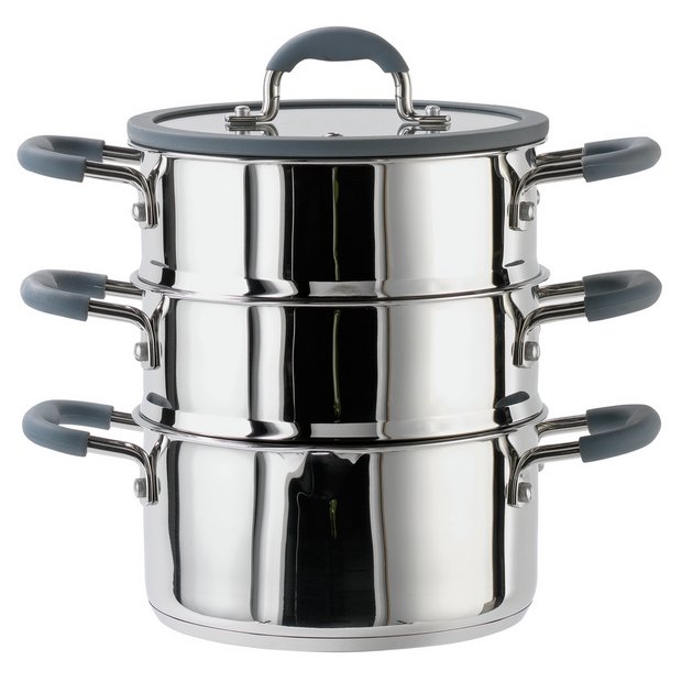 Stainless Steel Steamer Pot Thick-bottomed, 3 Tier Food Steamer