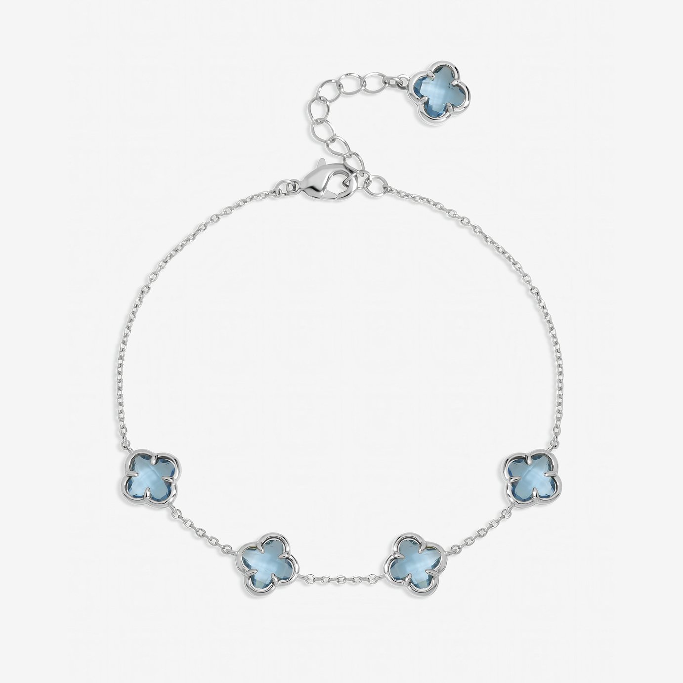 Inicio Silver Plated Light Sapphire Clover Bracelet