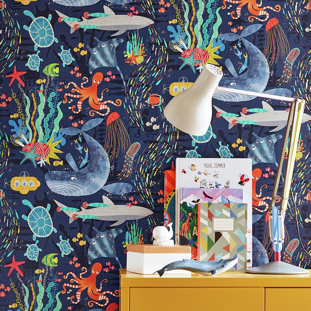 Ohpopsi Beneath The Waves Prussian Wallpaper