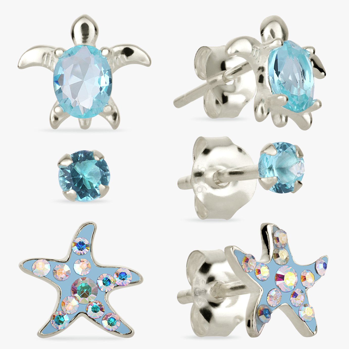 Revere Kids Sterling Silver Sealife Stud Earrings Set