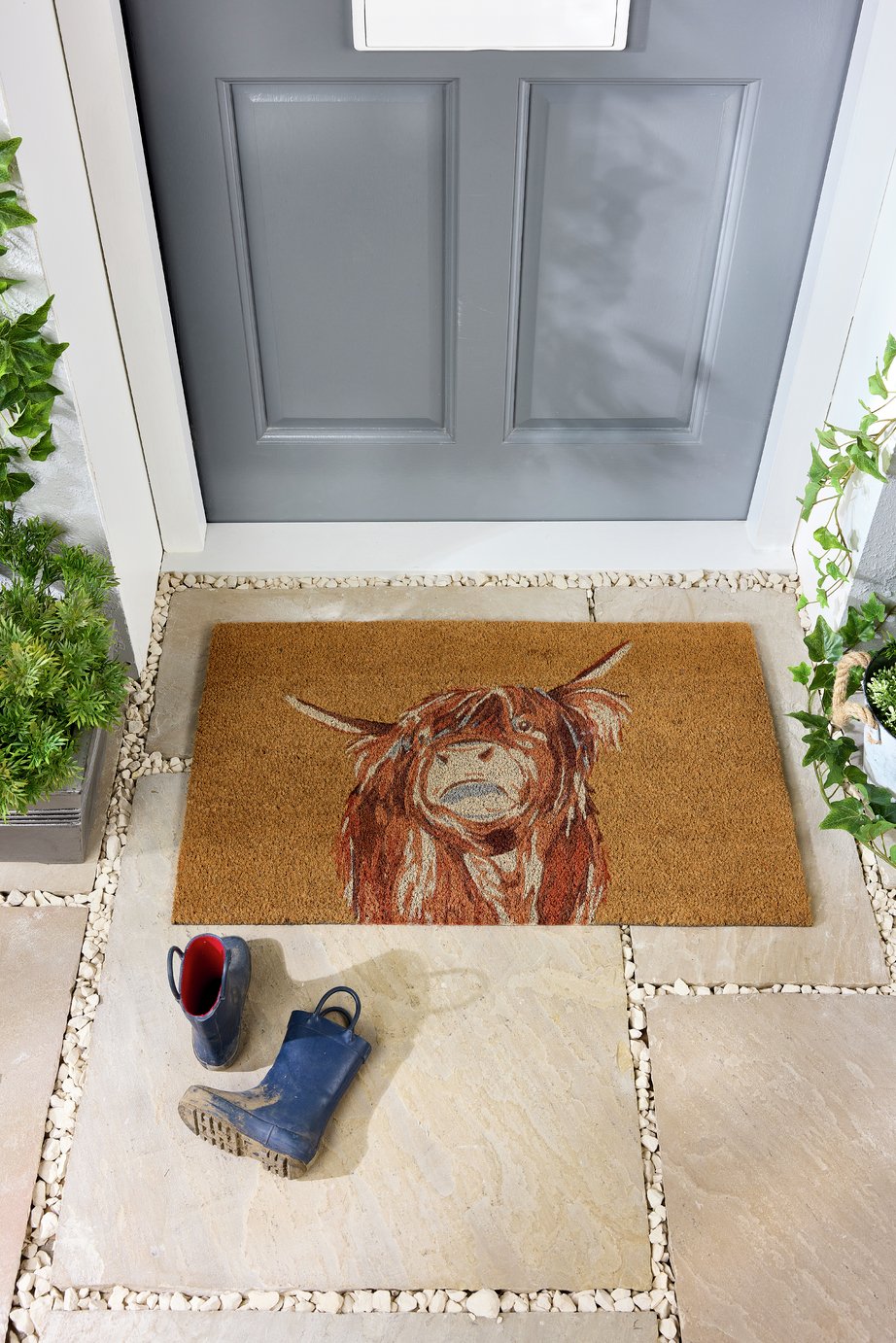 My Mat Printed Coir Highland Cow Brown Doormat - 45x75cm