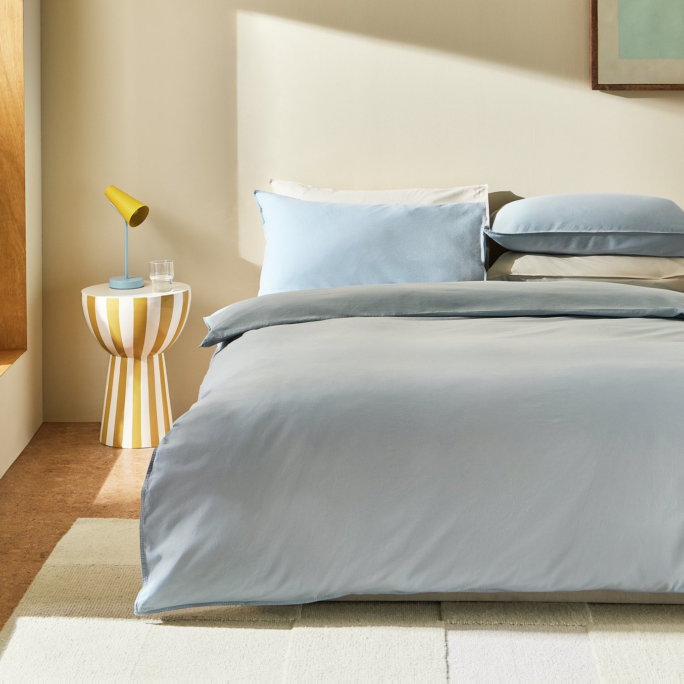Habitat Washed Cotton Plain Blue Bedding Set
