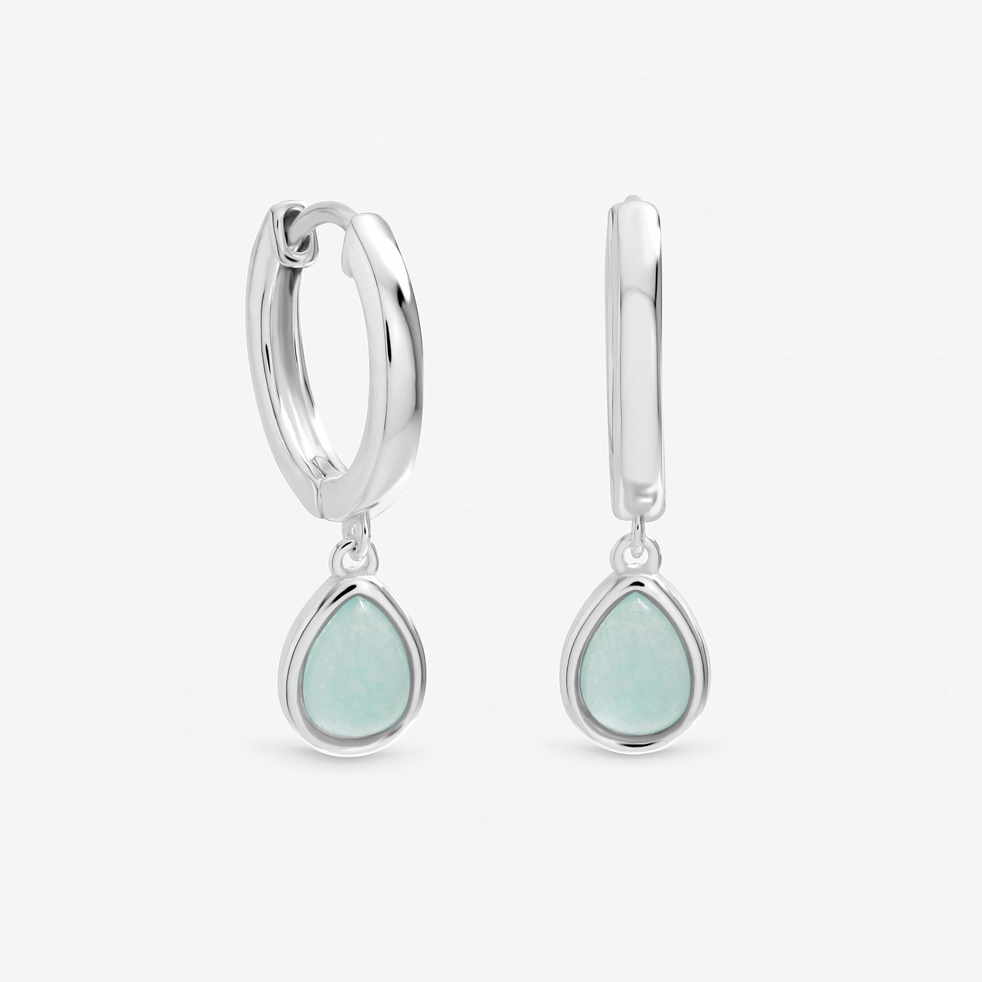Inicio Silver Plated Turquoise Peardrop Charm Hoops Earrings