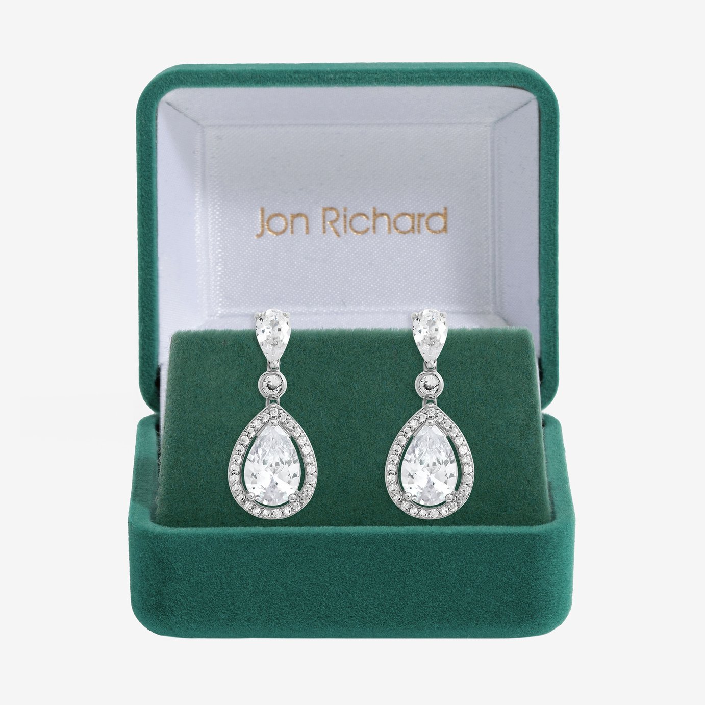 Jon Richard Rhodium Plated Cubic Zirconia Pear Drop Earrings