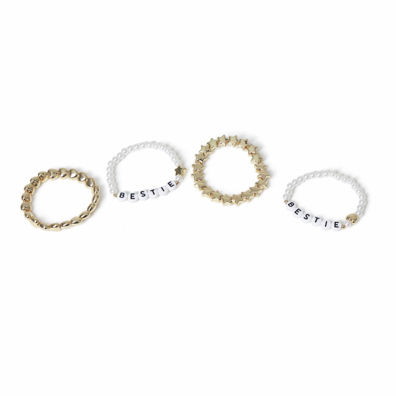 Flitzy Kids Gold Tone Heart, Star & Pearl Bead Bracelet Set