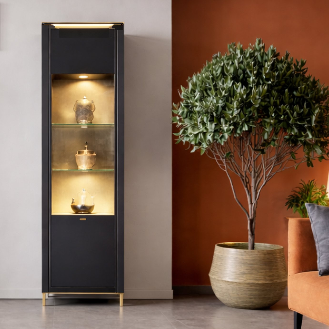 Furniture To Go Genoa 1 Door Display Cabinet - Black & Gold