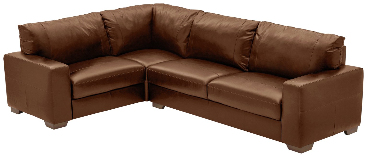 Habitat Eton Leather Left Hand Corner Sofa - Tan