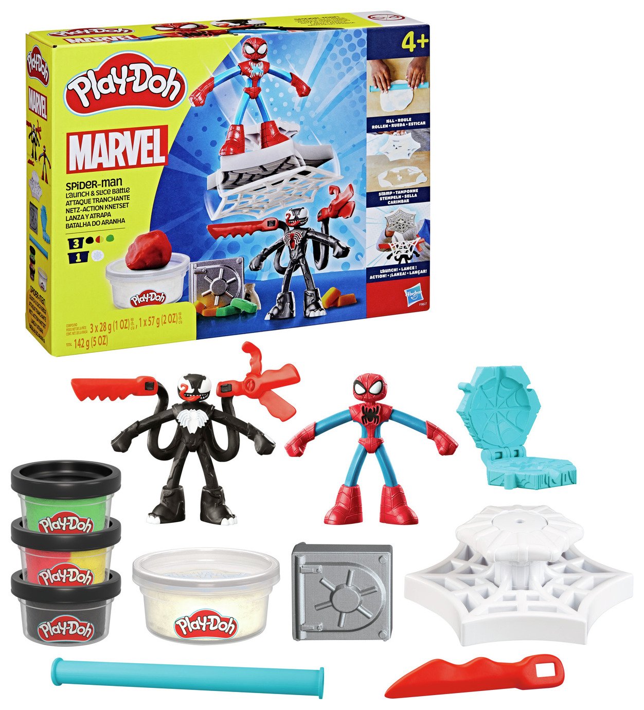 Play-Doh Spiderman Launch & Slide Battle with 4 Tubs