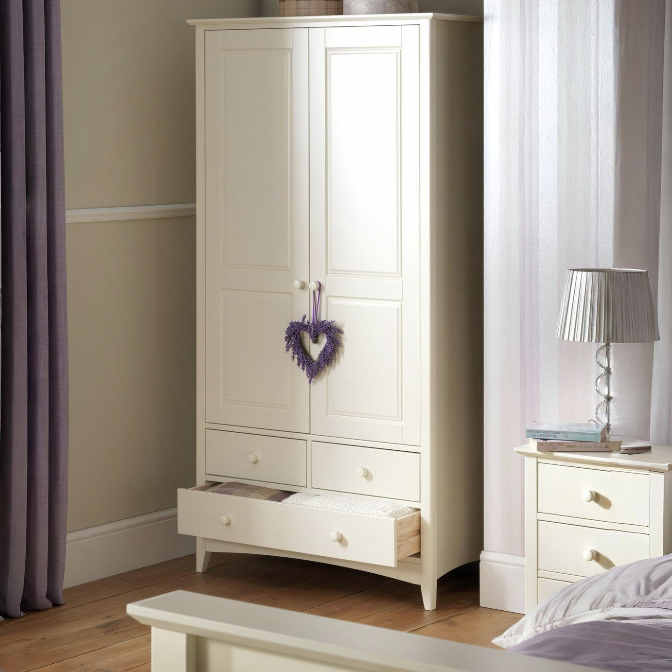 Julian Bowen Cameo 2 Door 3 Drawer Wardrobe - Off White