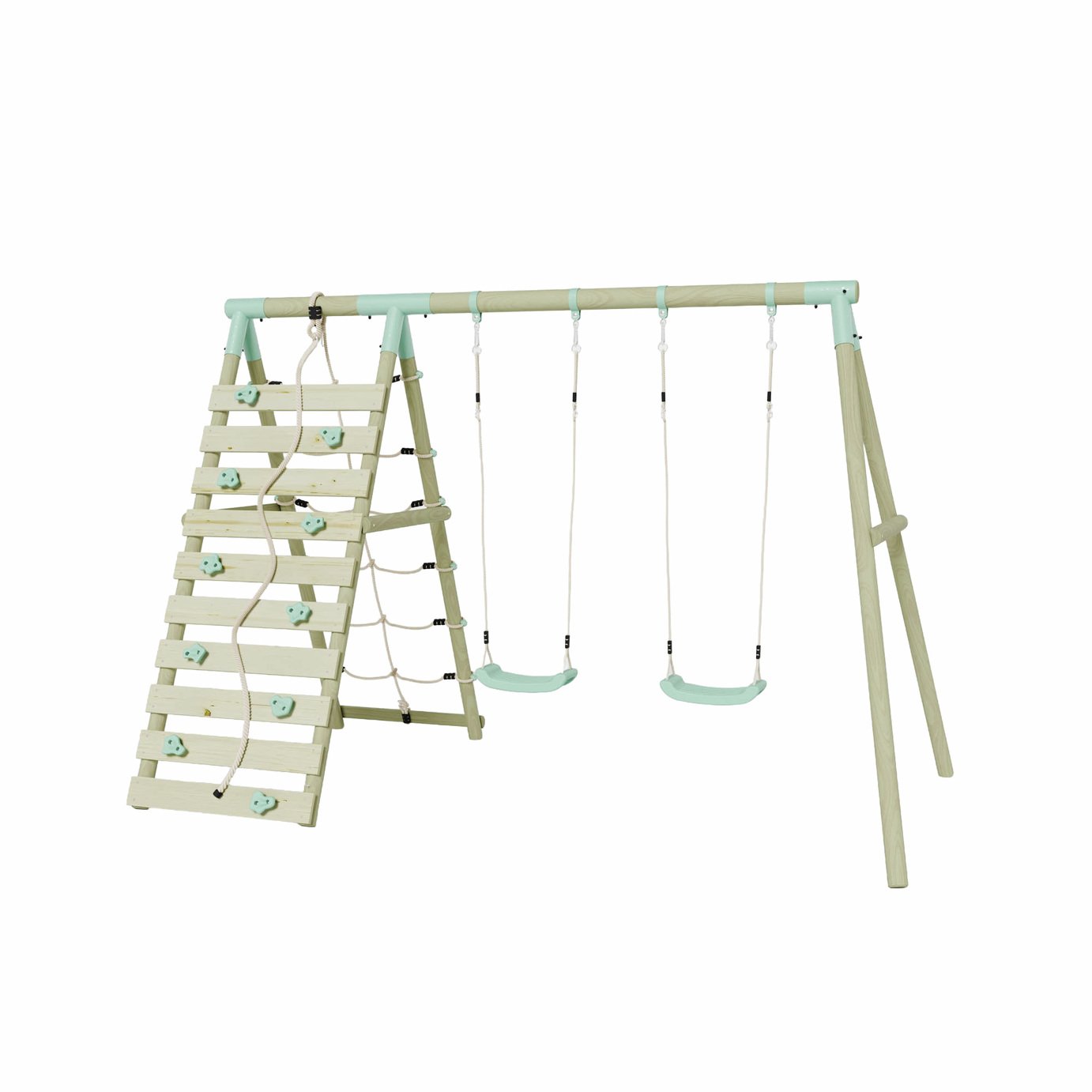 Mercia Wooden Double Swing with Climbing Wall
