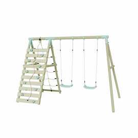 Mercia Wooden Double Swing with Climbing Wall