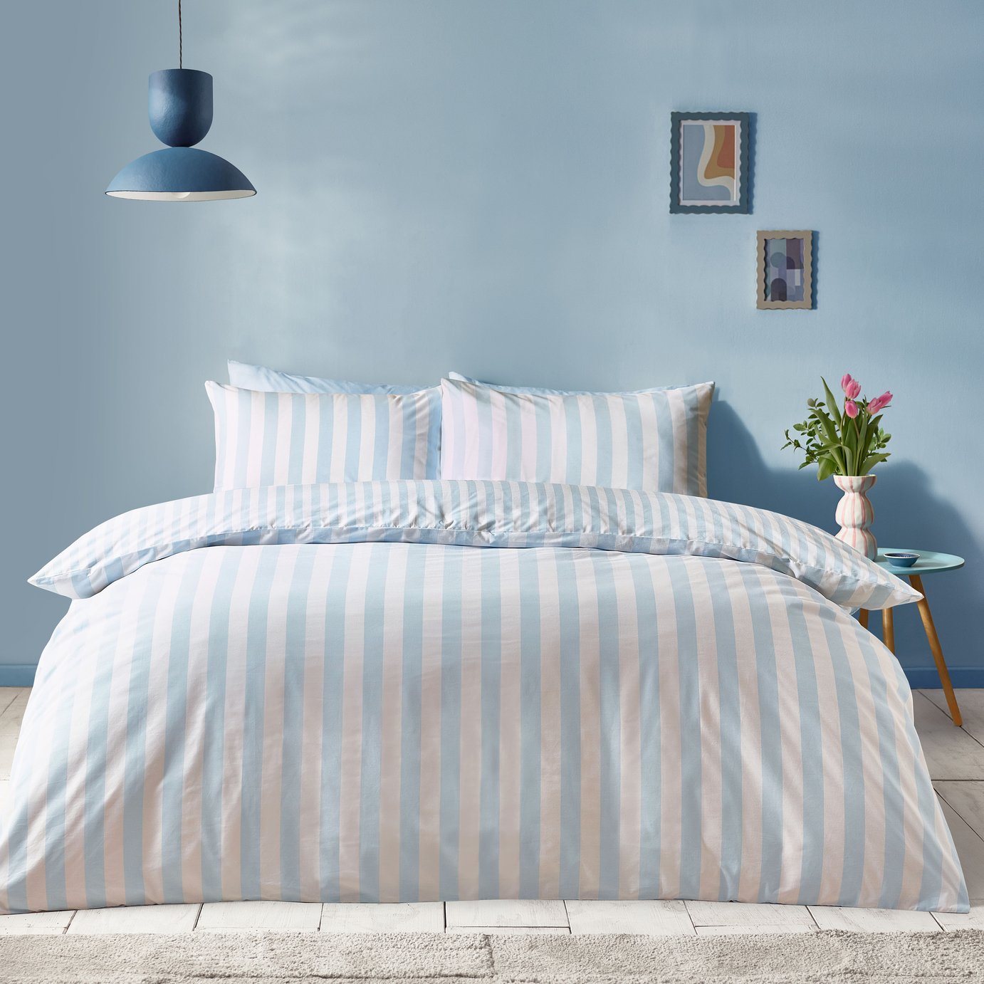 Sassy B Stripe Tease Blue Bedding Set - Double