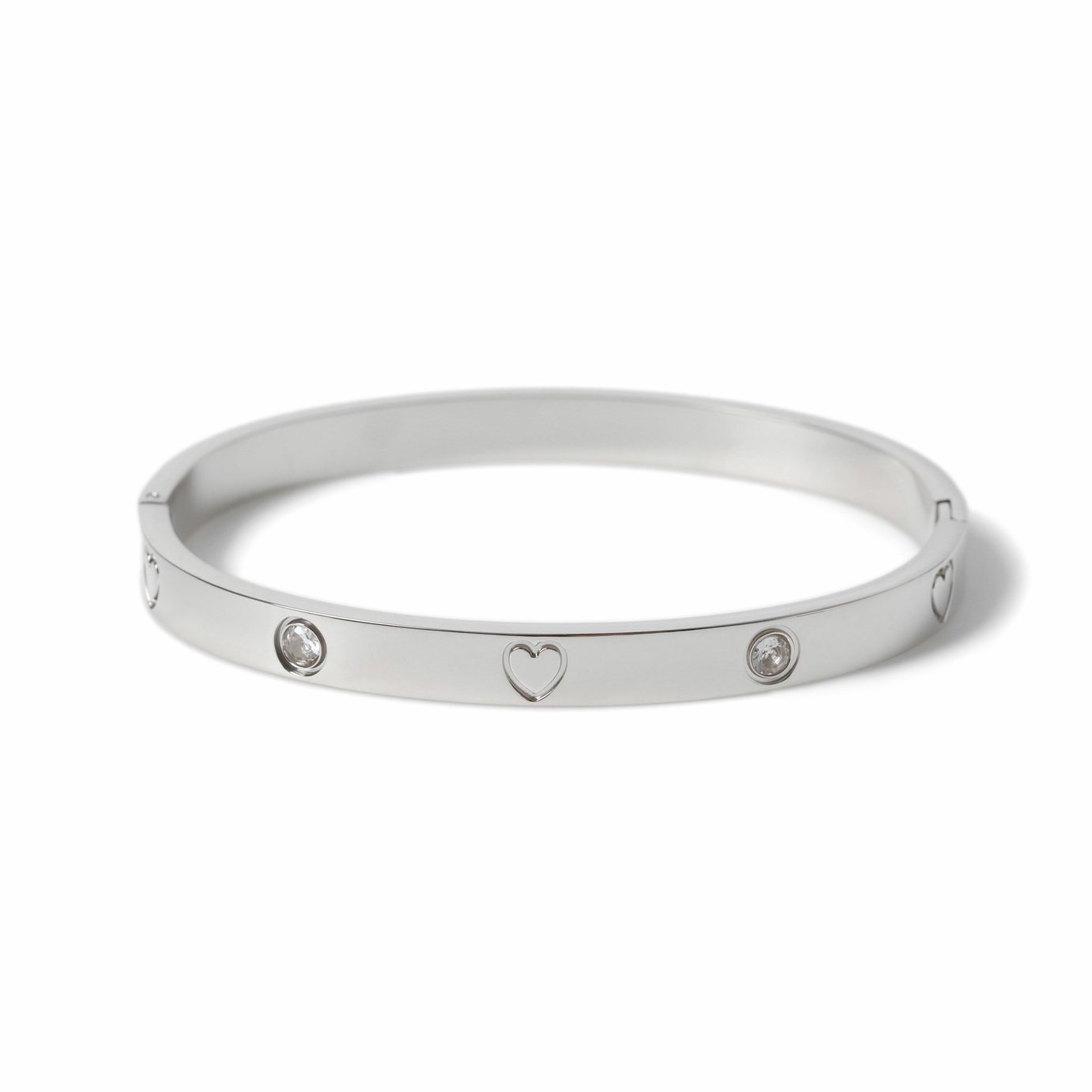 Freedom Silver Stainless Steel Heart and Stone Bangle