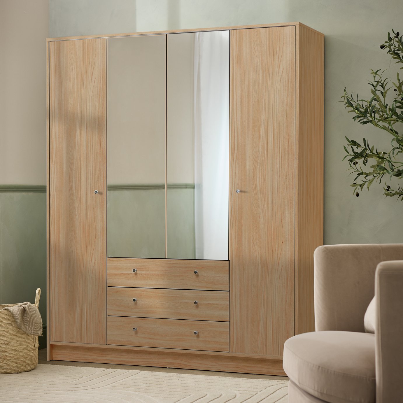 Argos Home Malibu 4 Door 3 Drawer Mirror Wardrobe    