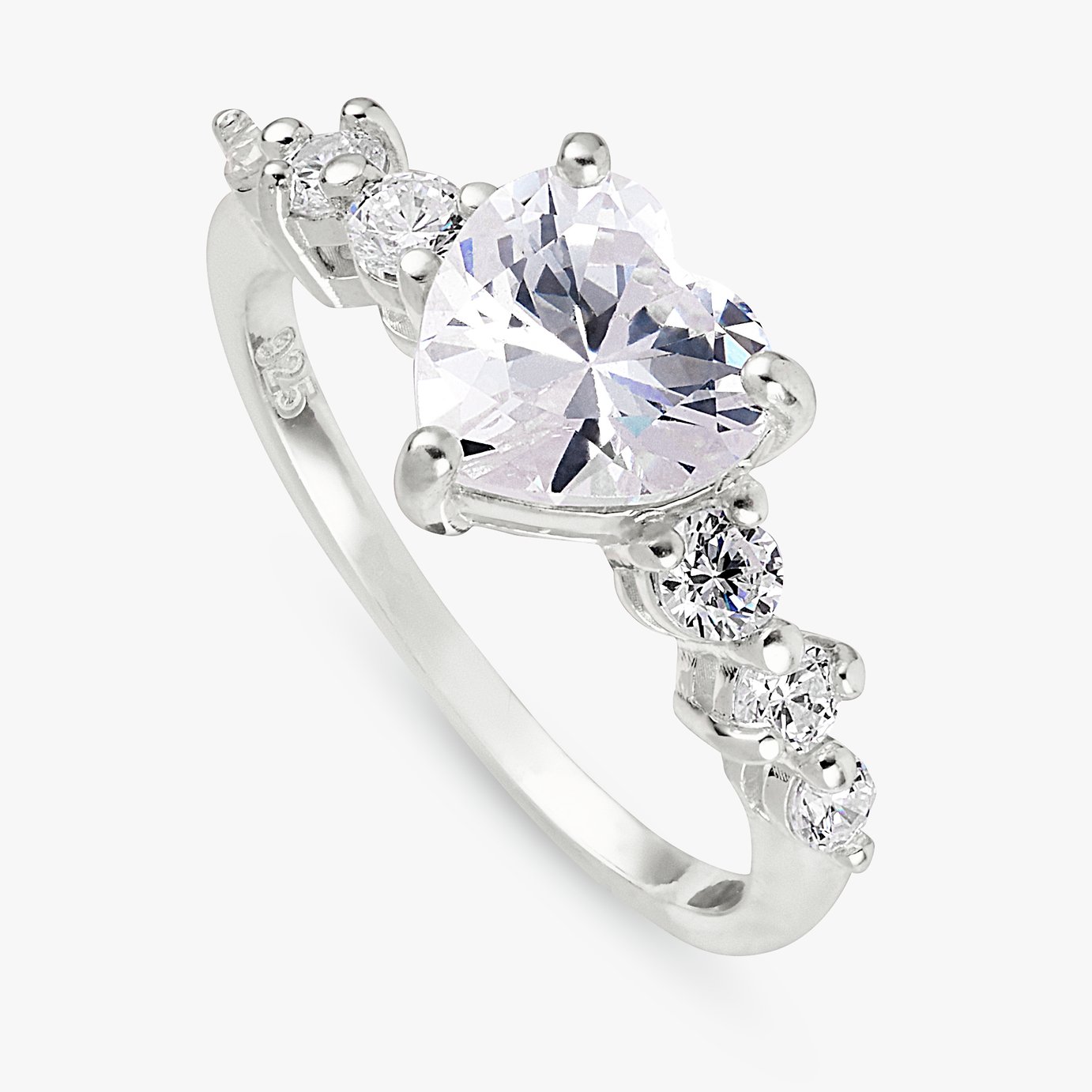 Revere Sterling Silver Heart Cubic Zirconia Ring - Large