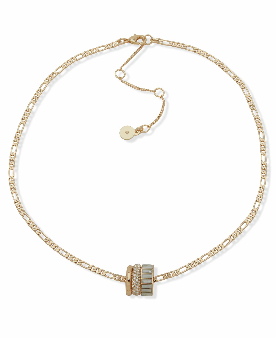 DKNY Gold Tone Pave White Baguette Pendant Necklace