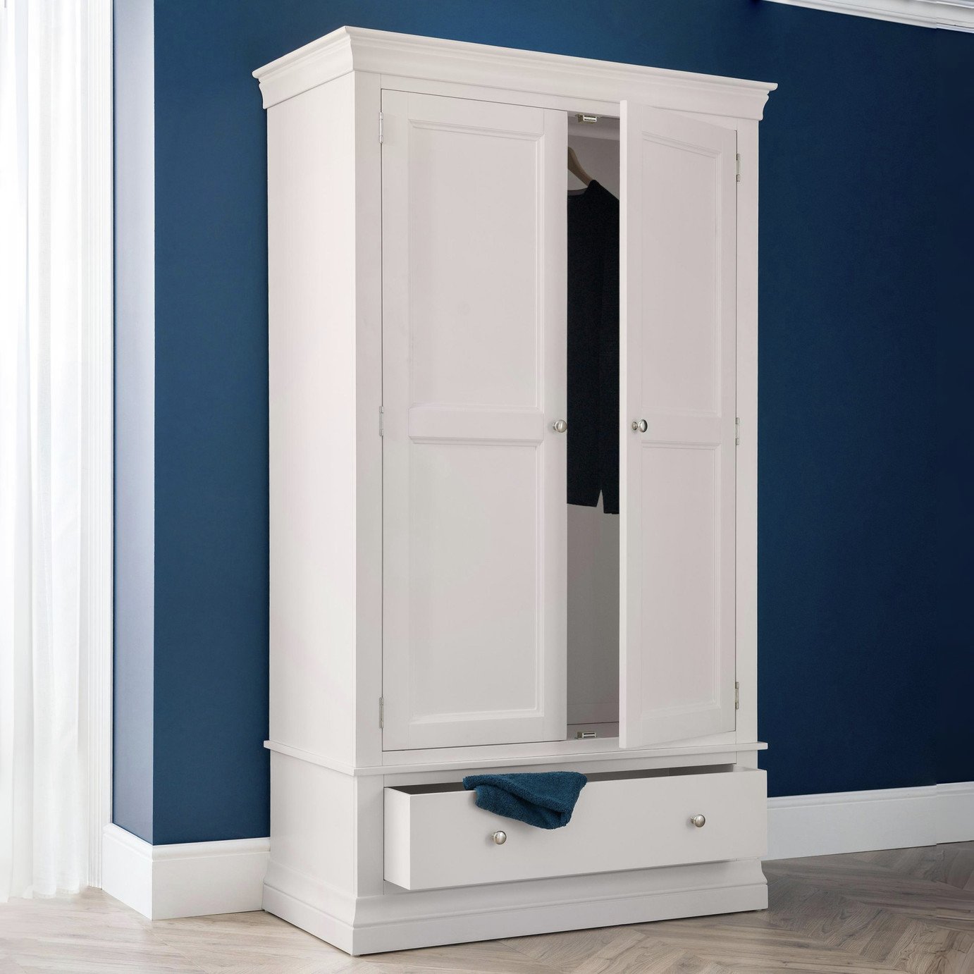 Julian Bowen Clermont 2 Door 1 Drawer Wardrobe - Light Grey