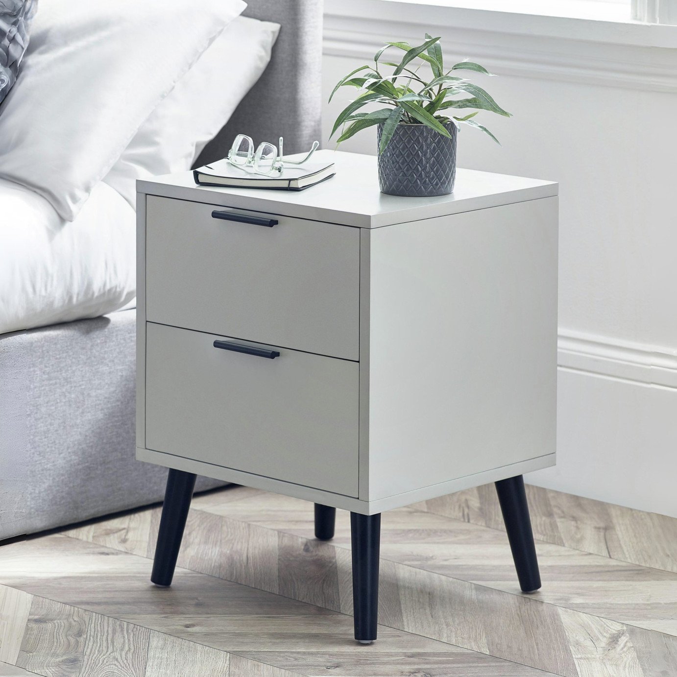 Julian Bowen Alba 2 Drawer Bedside Table - Light Grey