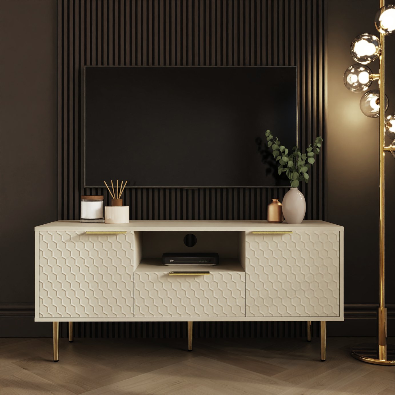 GFW Azariah 2 Door 1 Drawer TV Unit - Ivory