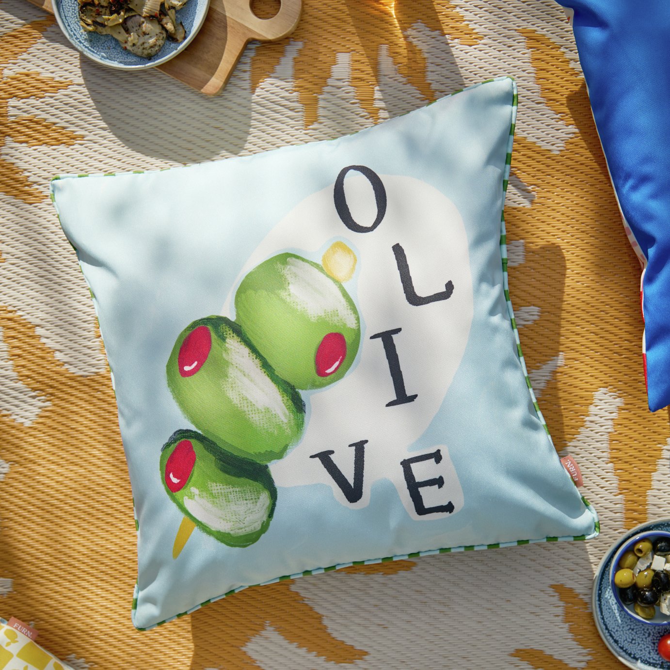 Furn Olive Stripe Blue Outdoor Cushion