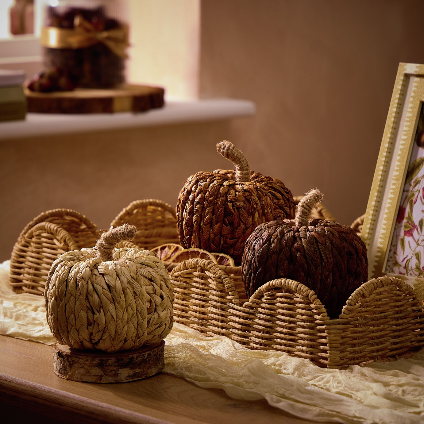 Argos Home Wicker Pumpkins Table Decoration - Set of 3