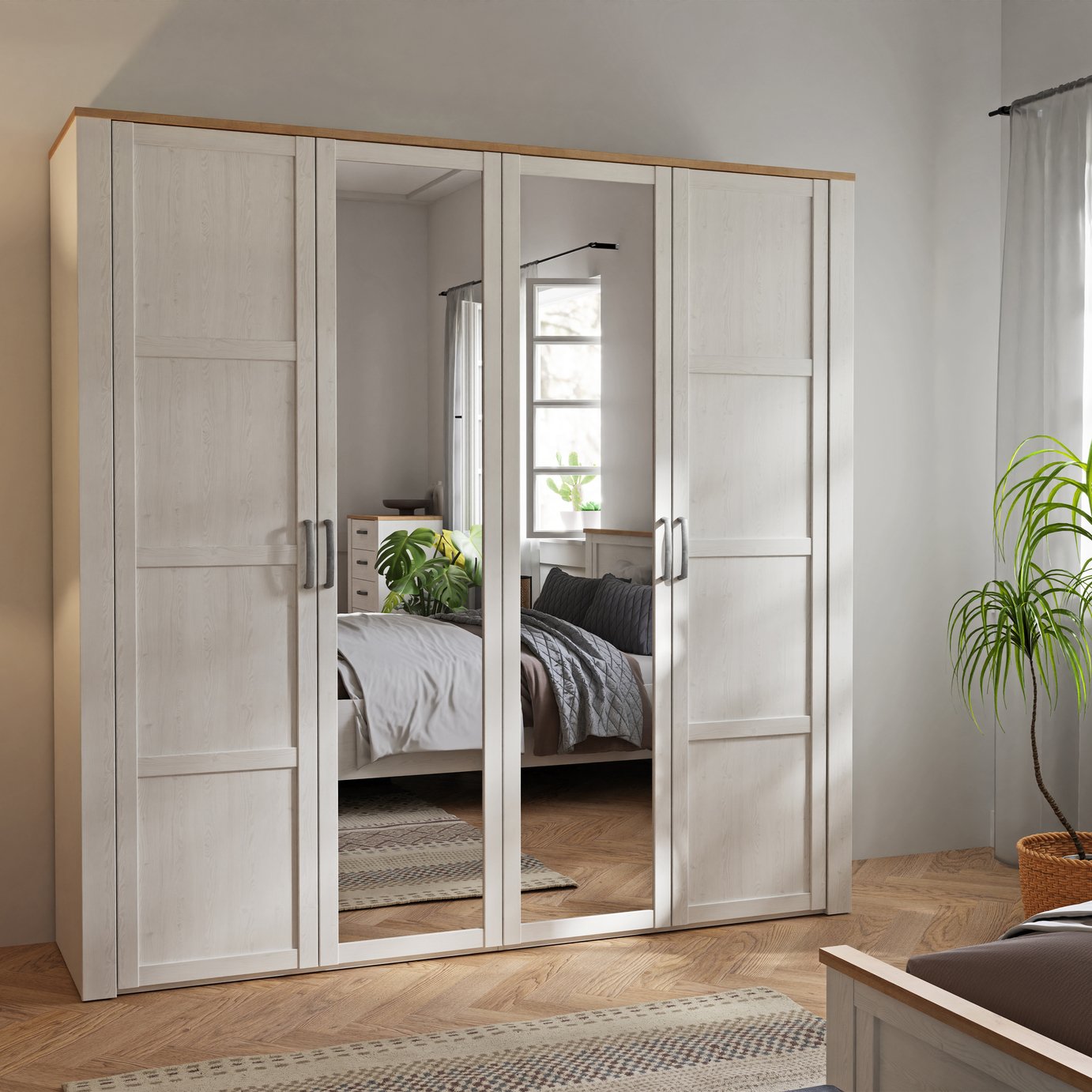 Furniture To Go Bohol 4 Doors 2 Mirrors Wardrobe - White