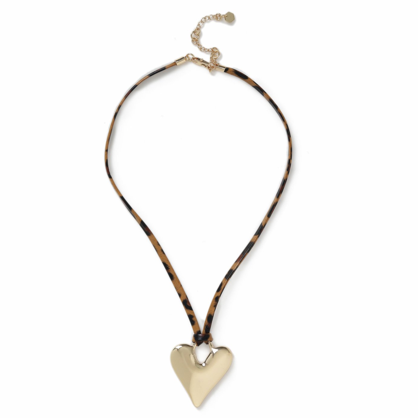 Freedom Leopard Cord Gold Heart Pendant Necklace