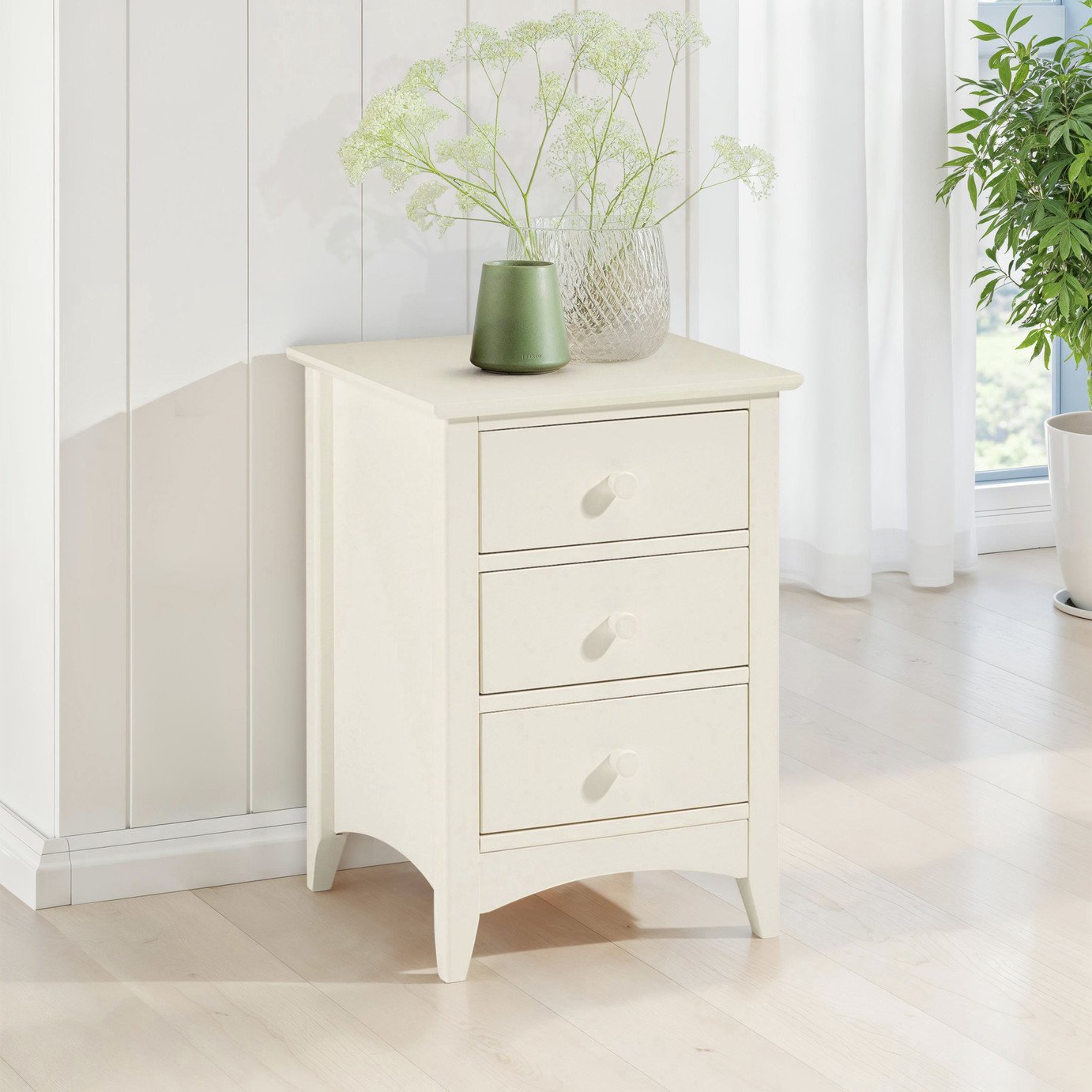 Julian Bowen Cameo 3 Drawer Bedside Table - Off White