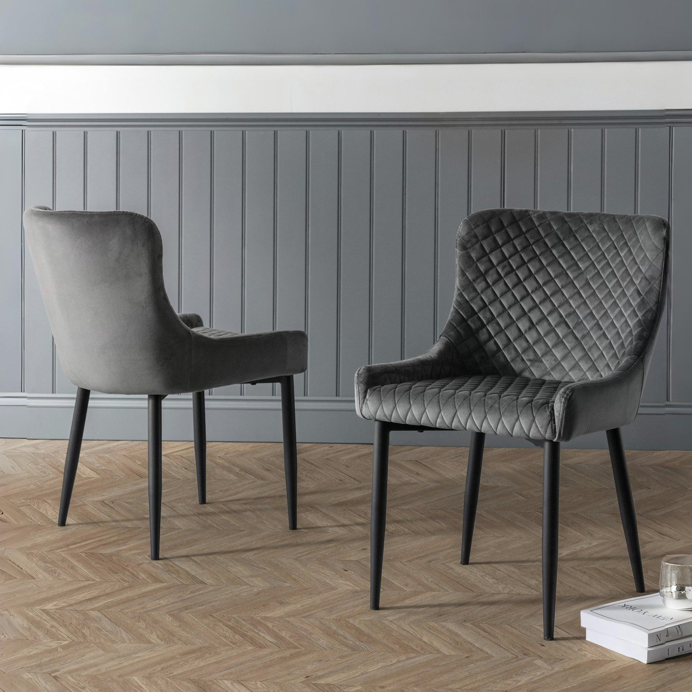 Julian Bowen Luxe Pair of Velvet Dining Chairs - Grey