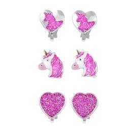 Emoji Kid's Silver Plated Pink Unicorn Earrings - Set of 3