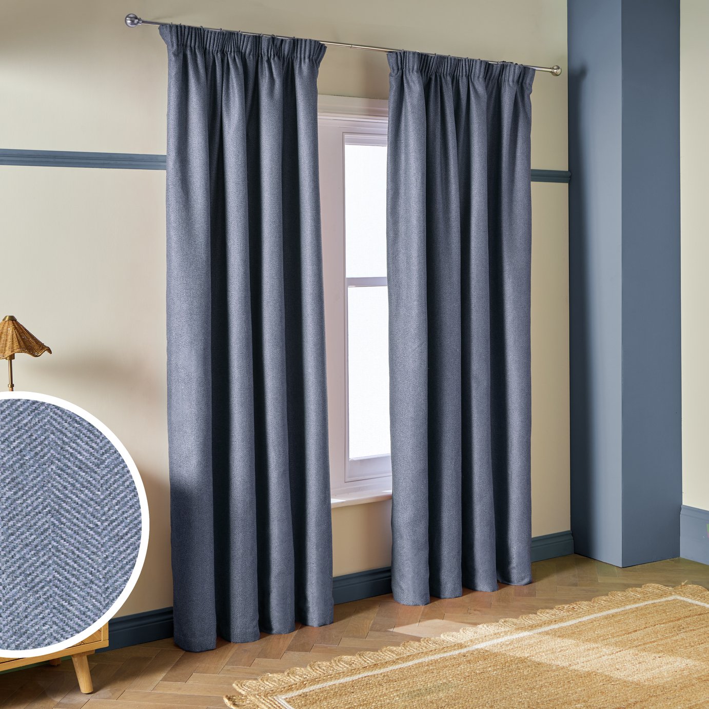 Habitat Textured Blackout Herringbone Pencil Pleat Curtain
