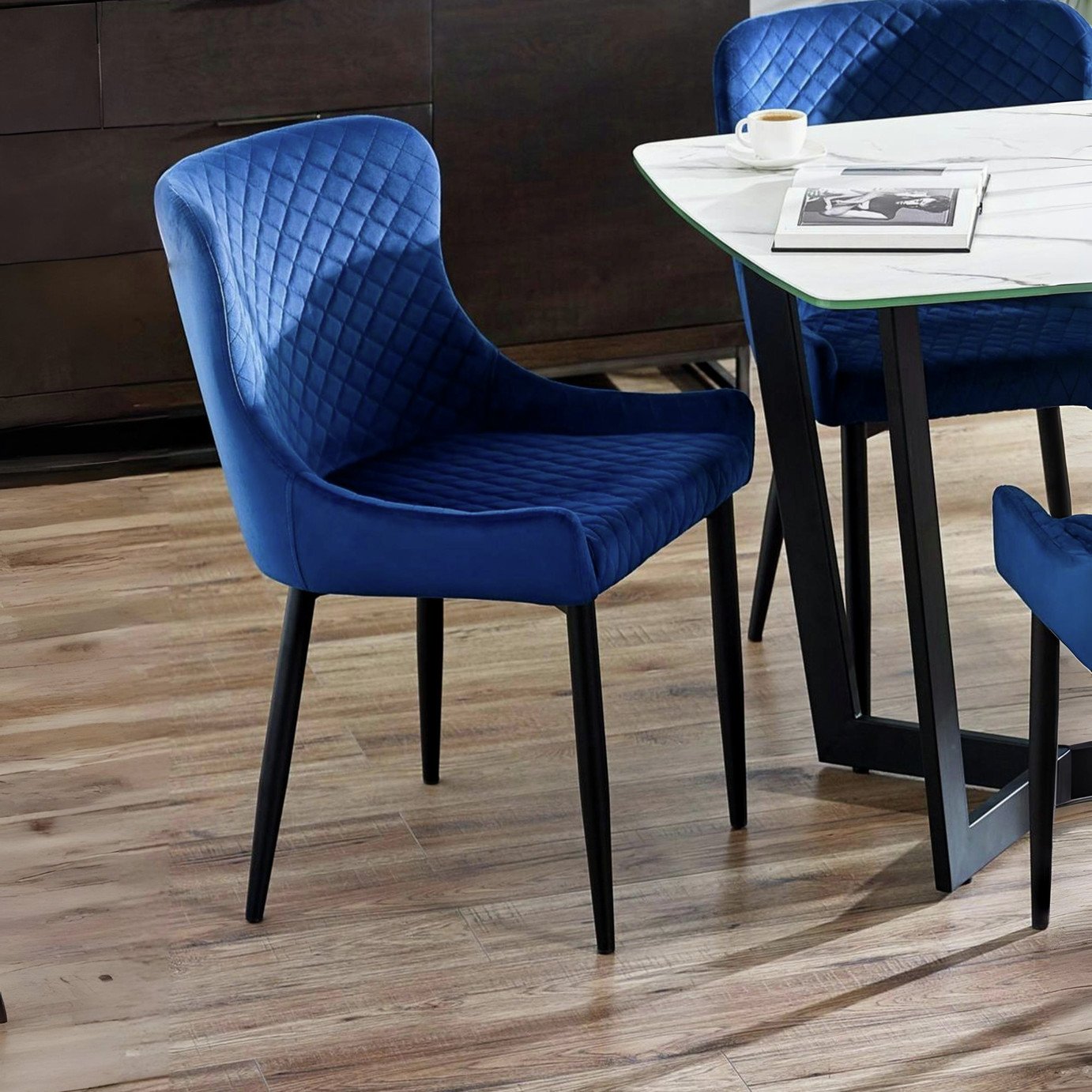 Julian Bowen Luxe Pair of Velvet Dining Chair - Blue