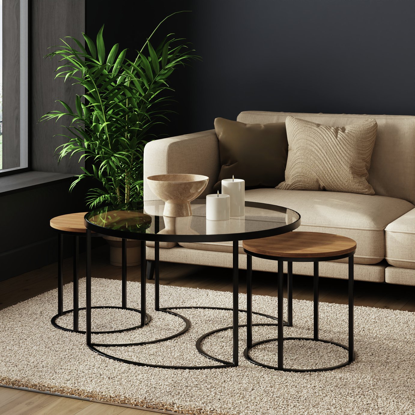 GFW Femi Nest of 3 Tables - Black & Oak