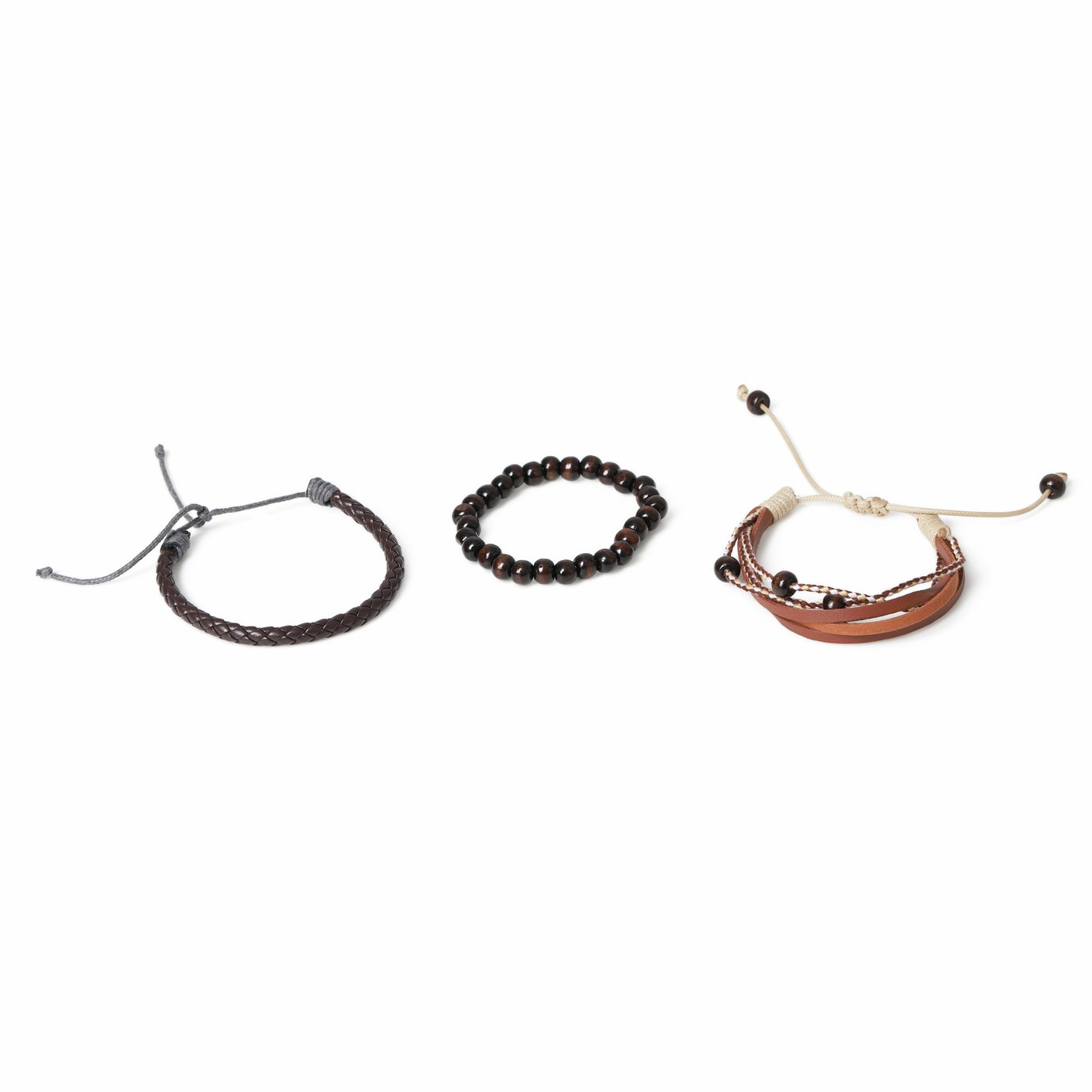 Uncommon Souls Brown Bead and Leather Bracelet Set