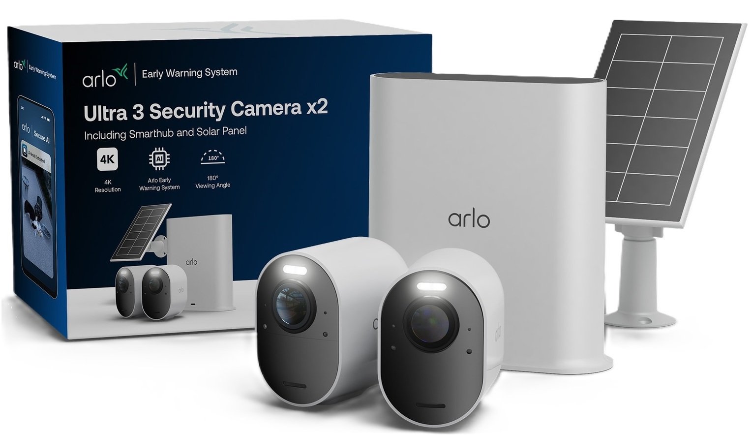 Arlo Ultra 3 4K HDR Security Camera 2 Pack with Smarthub & Solar Panel