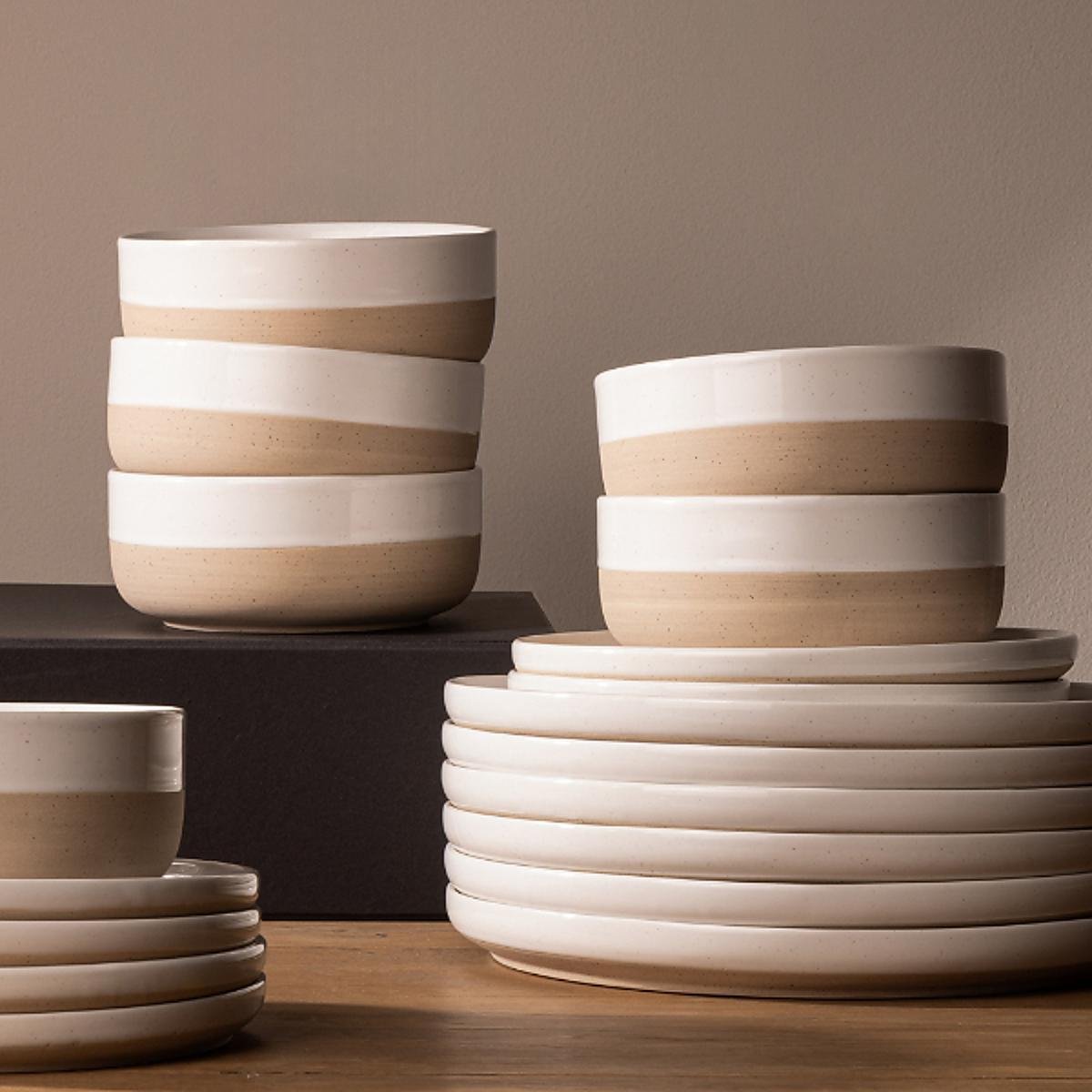 Elle Home Earthy 18 Piece Ceramic Dinner Set - White