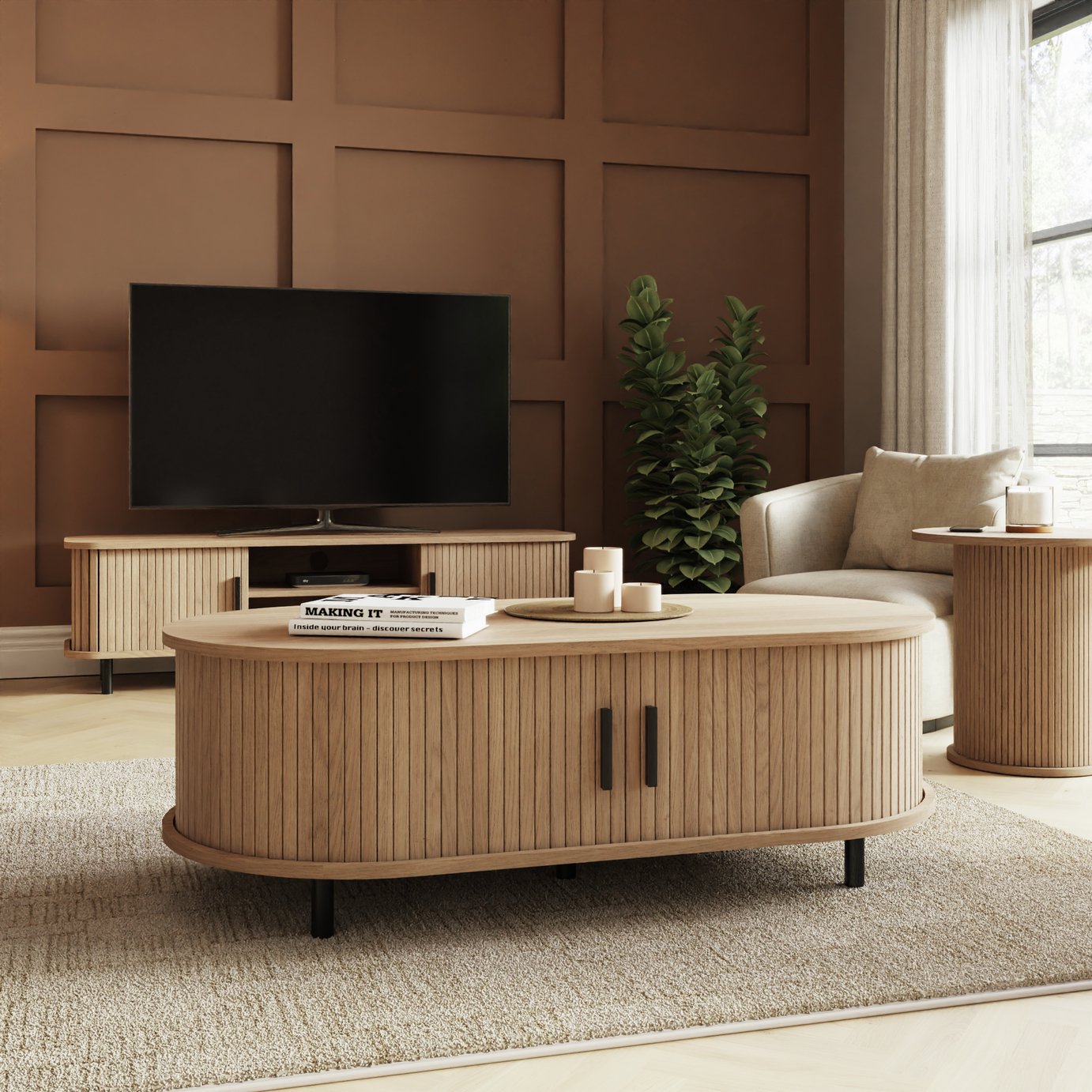 GFW Omari Oval Coffee Table – Light Oak