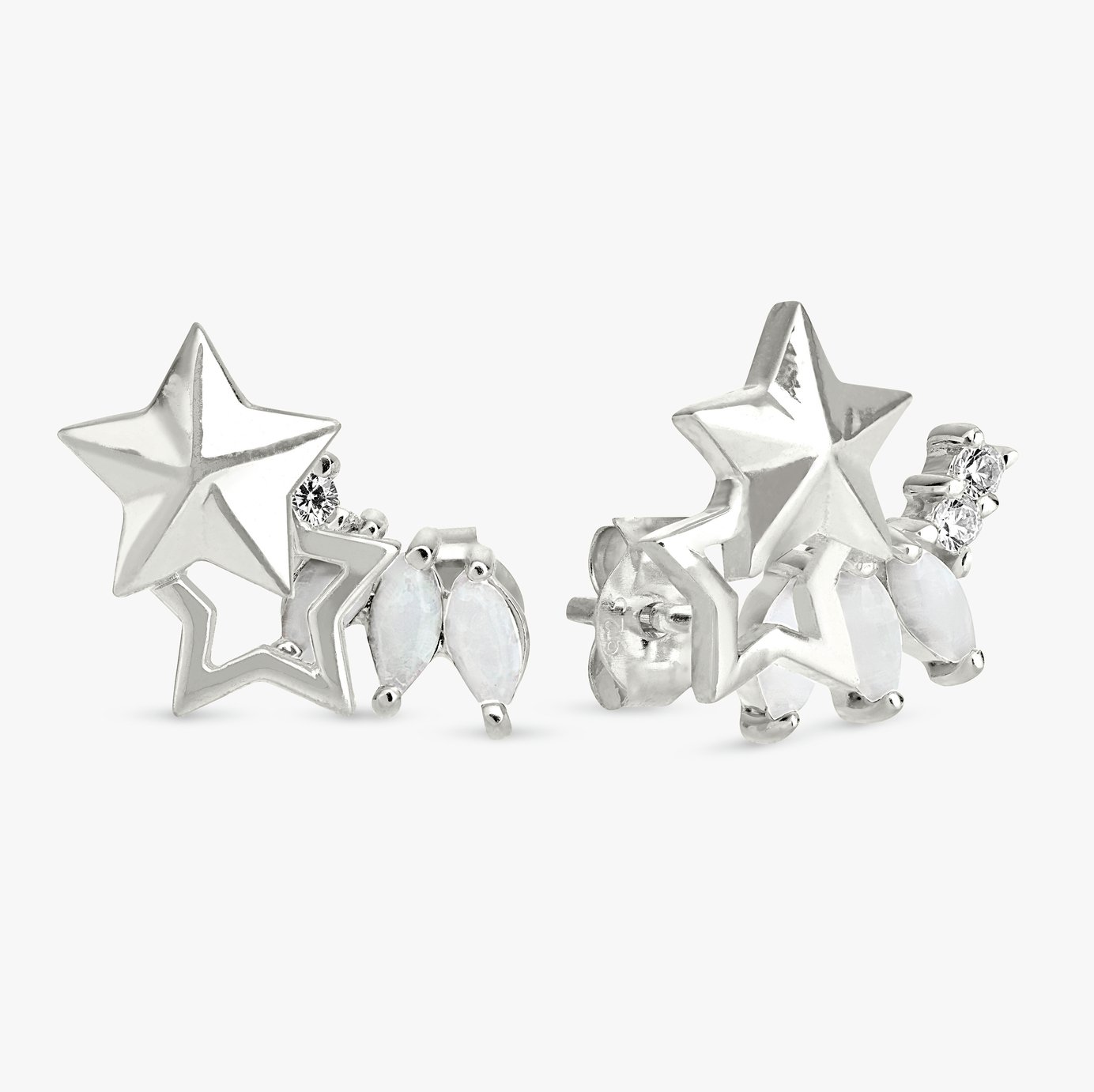Revere Sterling Silver Double Star Opal Stud Earrings