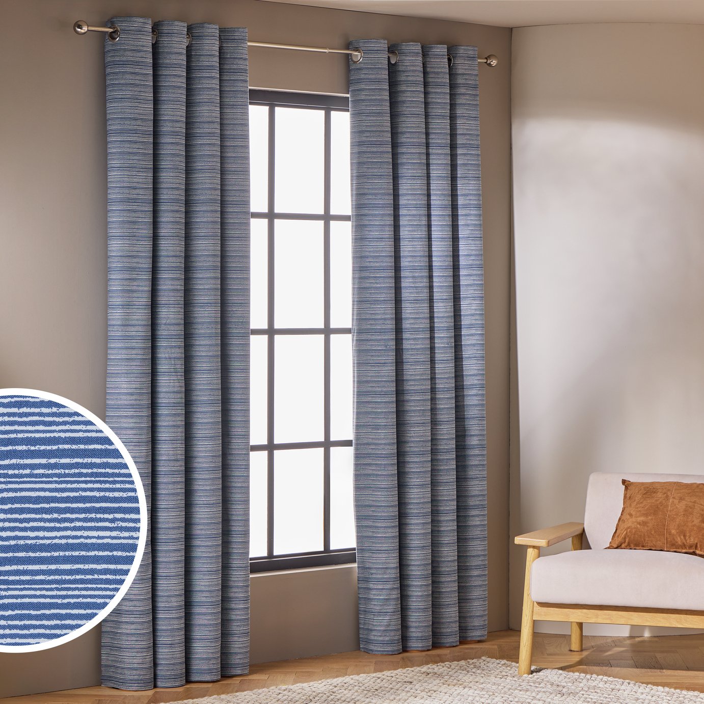 Habitat Stockholm Stripe Blackout Eyelet Curtains - Blue - 168x183cm