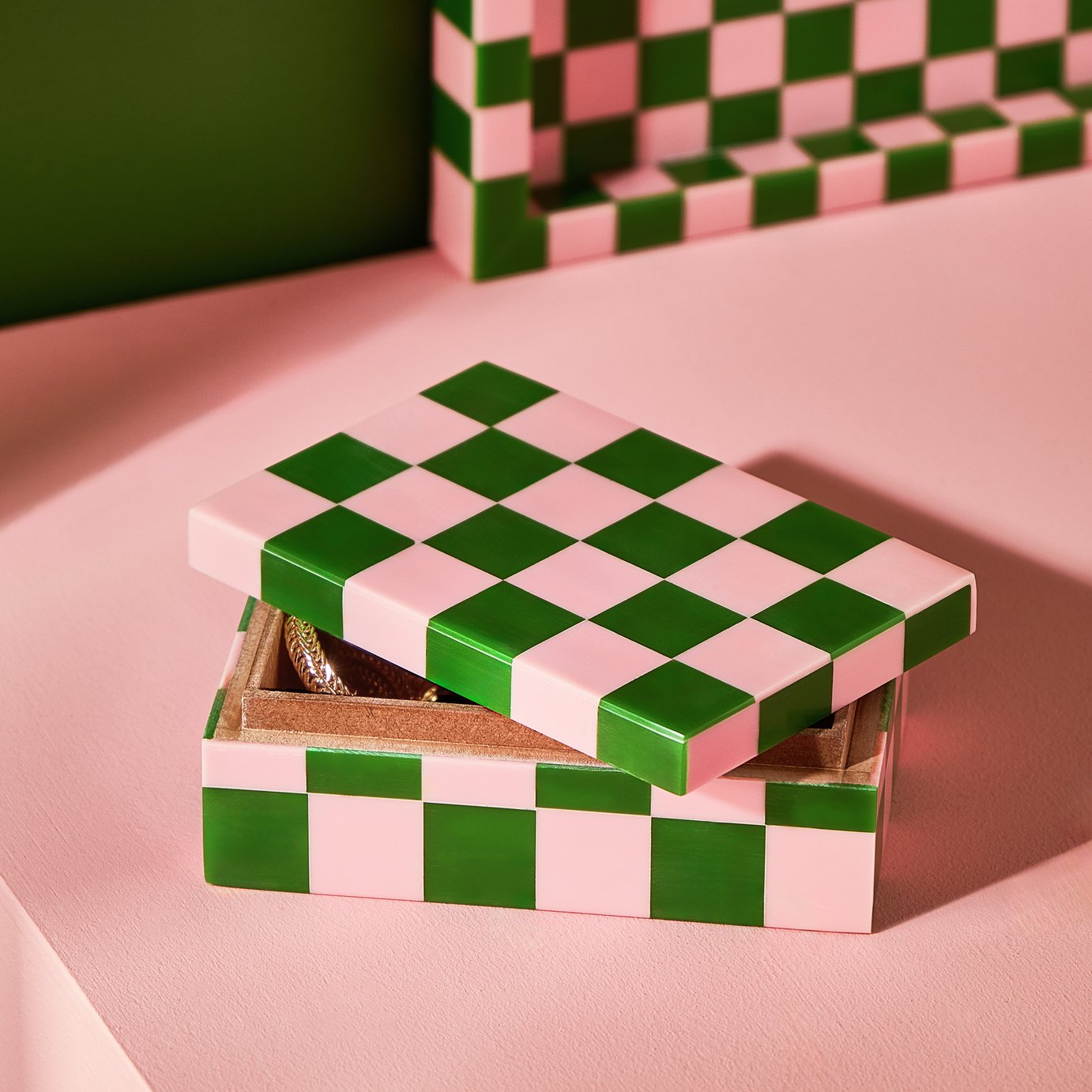 Habitat Brights Checkered Resin Trinket Box - Pink & Green