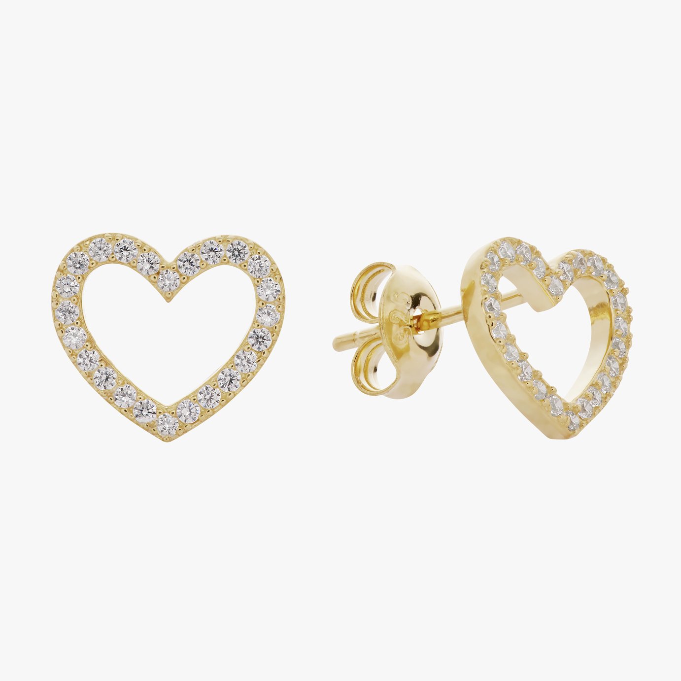 Revere Gold Plated Silver Cubic Zirconia Heart Stud Earrings