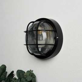 Coast IP44 Black Outdoor Round Caged Bulkhead