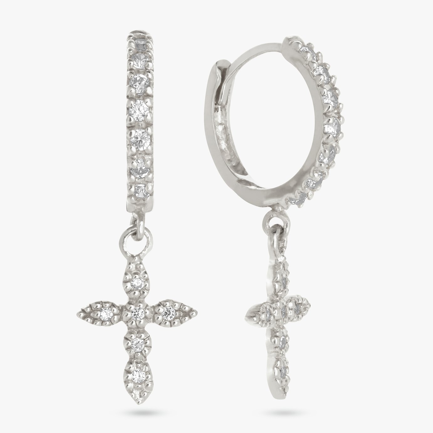 Revere Sterling Silver Cross Drop Huggies Earrings