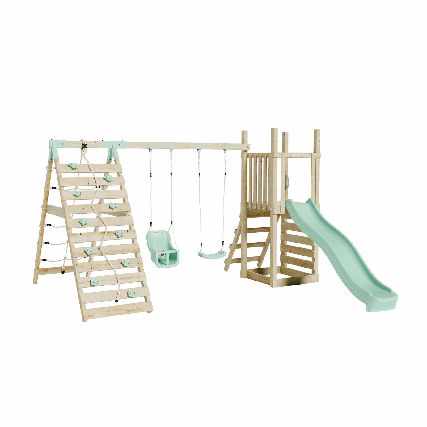 Mercia Wooden Play Tower Slide Swing Baby Swing & Climb Wall