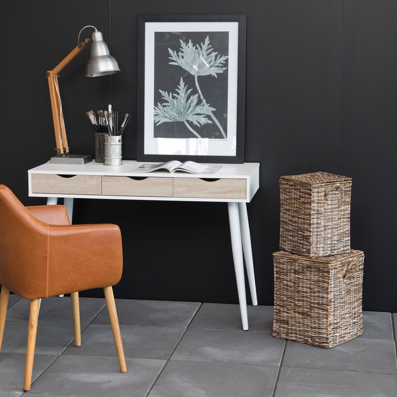 Furniture To Go Neptun 3 Drawer Office Desk - White & Oak