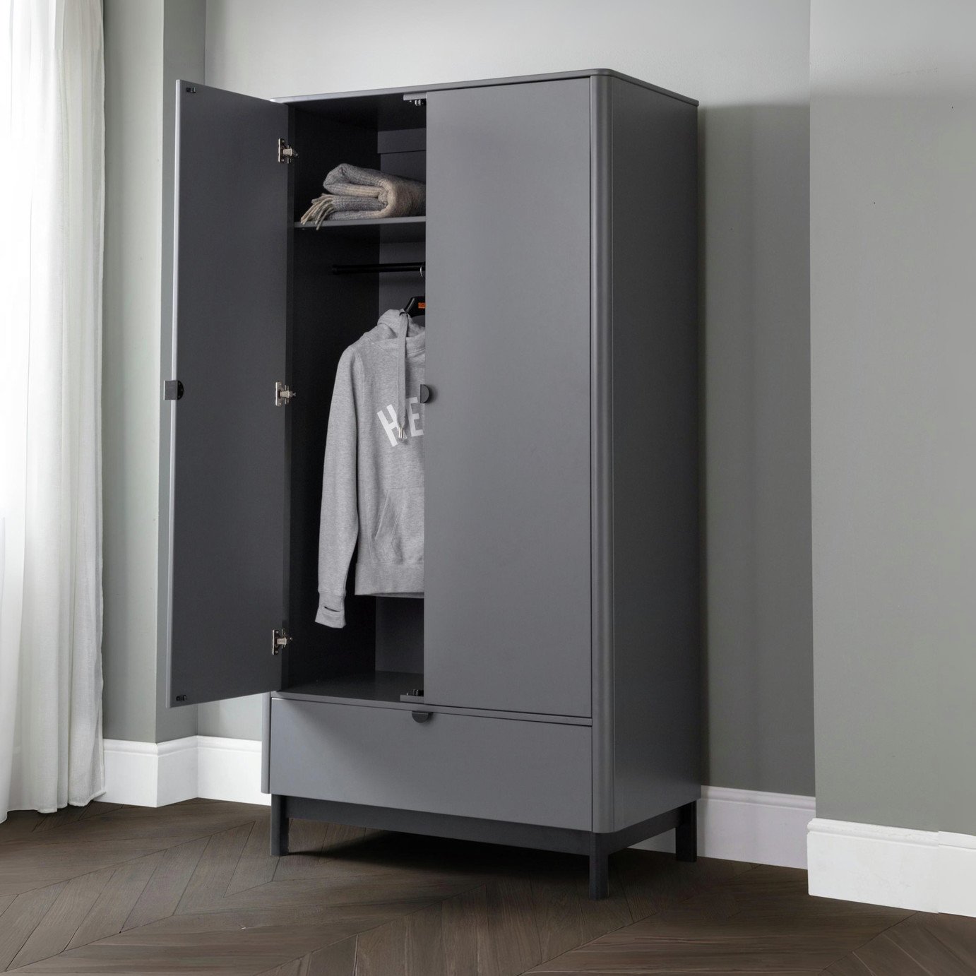 Julian Bowen Chloe 2 Door 1 Drawer Wardrobe - Dark Grey